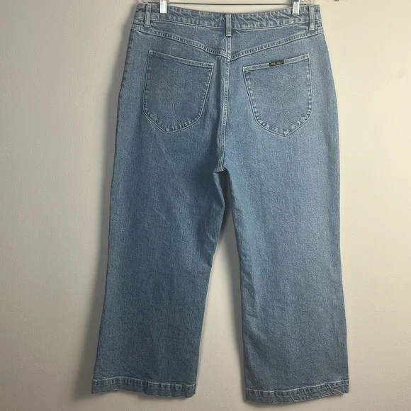 ROLLA’S High Rise Wide Leg Jeans Plus Size 34 Cotton Stretch Blue Cropped Denim - Picture 4 of 16